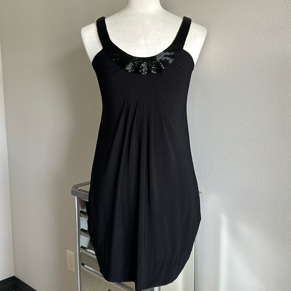 Bisou Bisou | Womens Black Sleeveless Cocktail Dress w/ Beaded Accents - Size 12